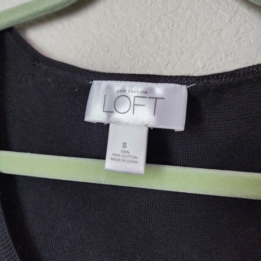 ANN TAYLOR LOFT Black Pima Cotton Button Front Short Sleeve Cardigan Top S - Picture 5 of 6